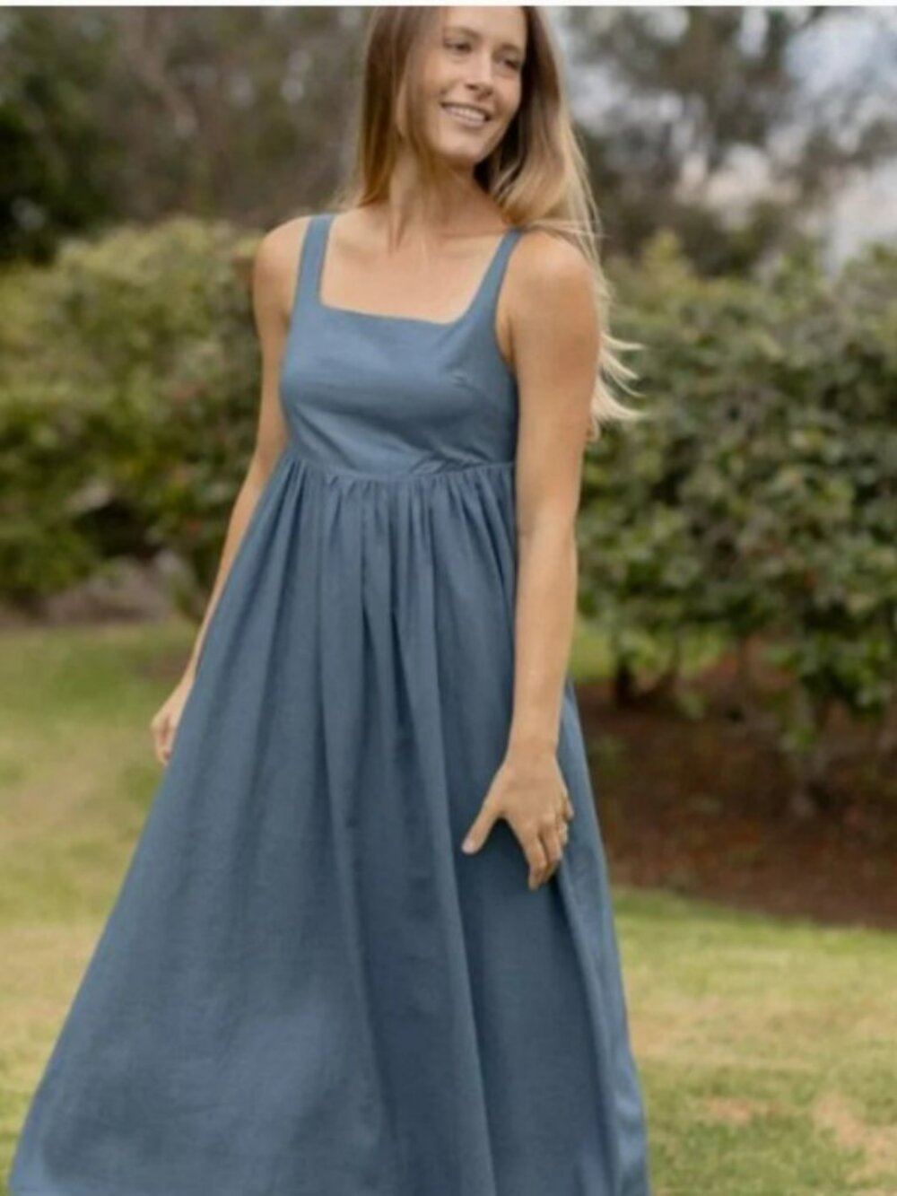 Neuflora Bellerose Slate Blue Sleeveless Midi Dress EUC sz Small S